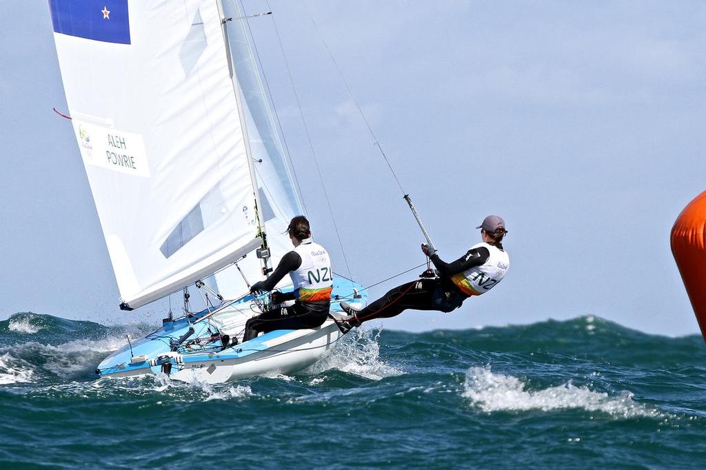 Jo Aleh and Polly Powrie head upwind  in the lead in Race 3 - Summer Olympics - Womens 470 © Richard Gladwell www.photosport.co.nz